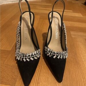 Stuart Weitzman Black Heels with Crystal trim